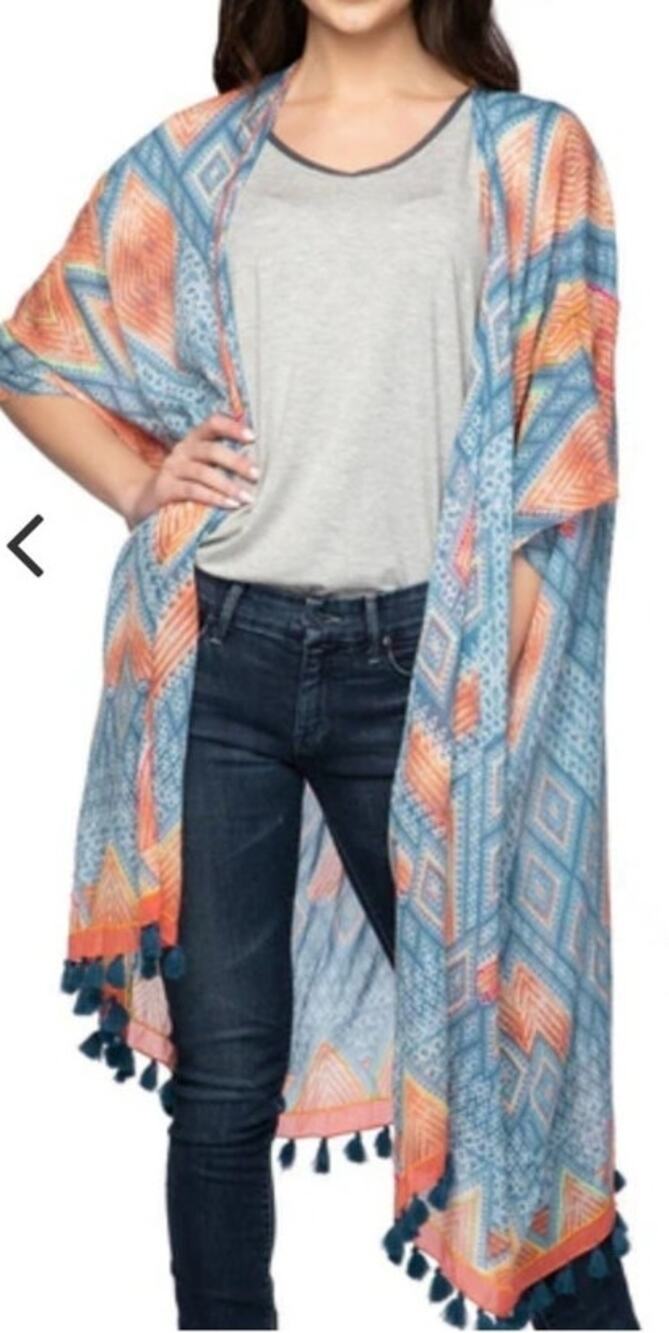 Subtile Luxury Pool To Party Tassel Woven Fabric Kimono Coverup One Size